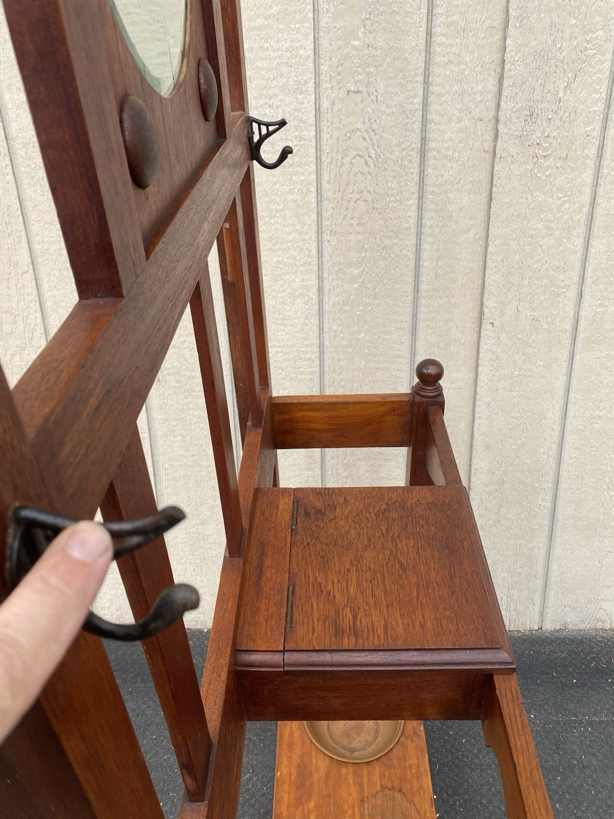 66600 Antique Victorian Hat Rack Hallseat w/ Mirror + Umbrella Stand