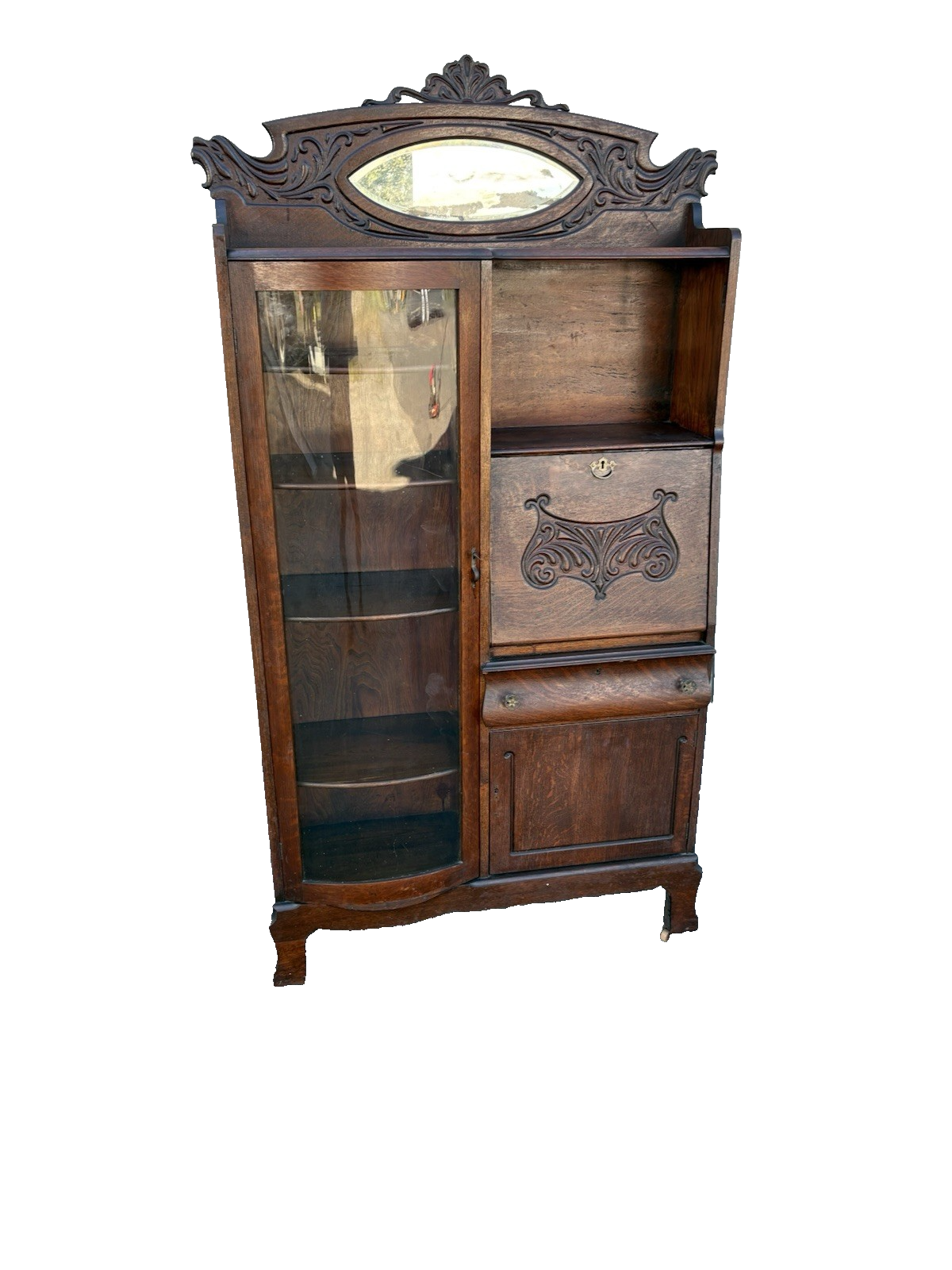 66770 Antique Victorian Oak Side by Side Desk with Bookcase