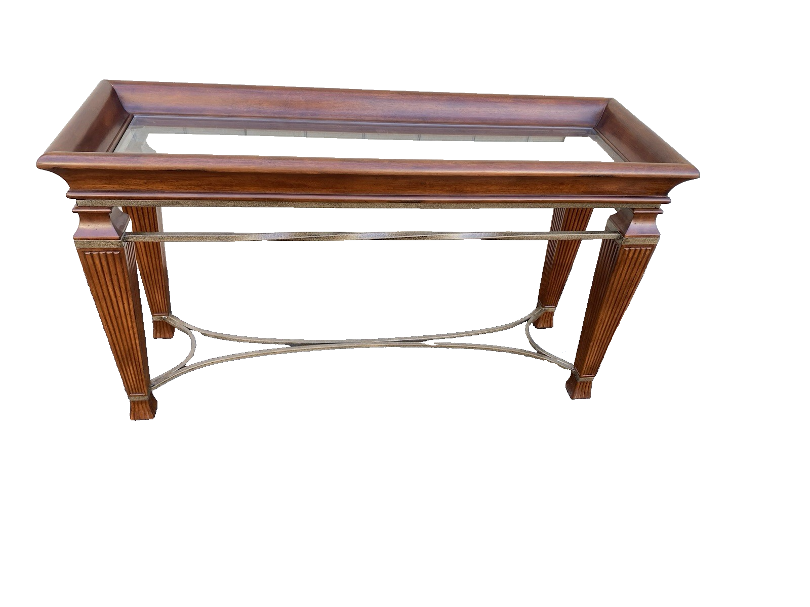 66537    Mahogany Console Library Table with Glass Insert