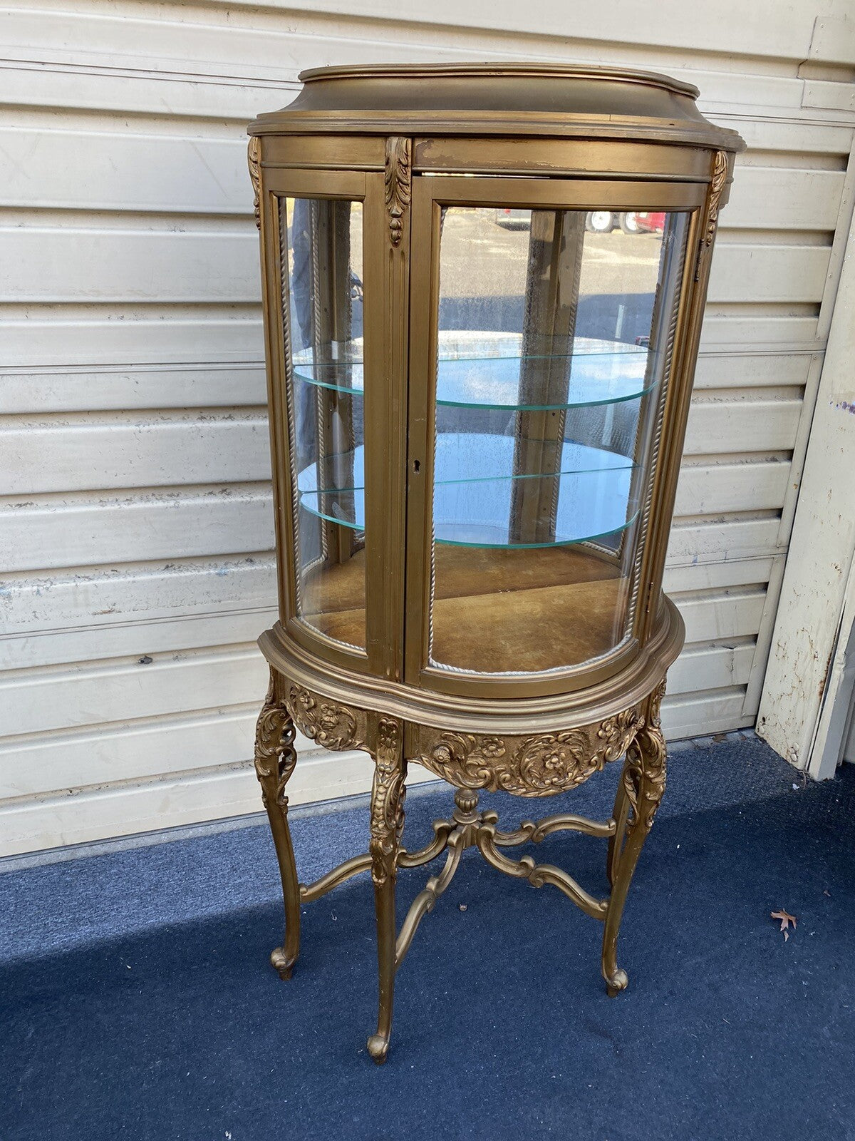 66114 Gold Louis XV Bow Glass Curio with 1 Drawer