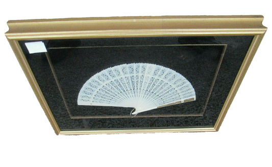 COL CW:    Decorative Celluloid Pierced Carved Fan in Frame