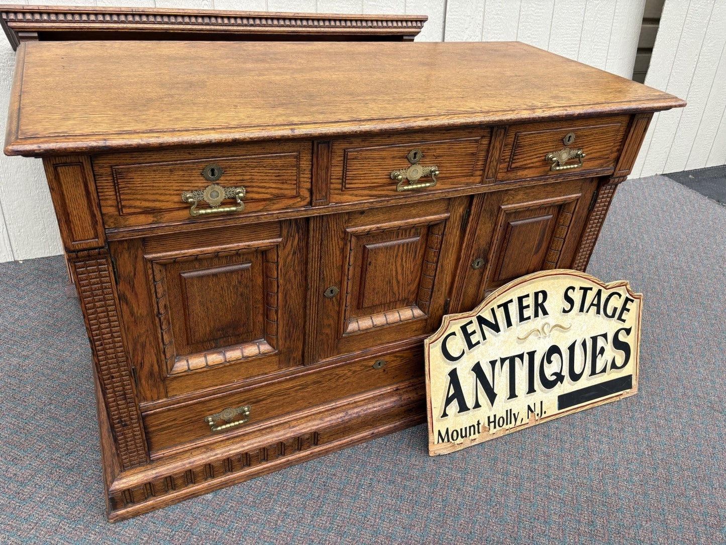 67026 Antique Victorian Oak Sideboard Buffet Cabinet