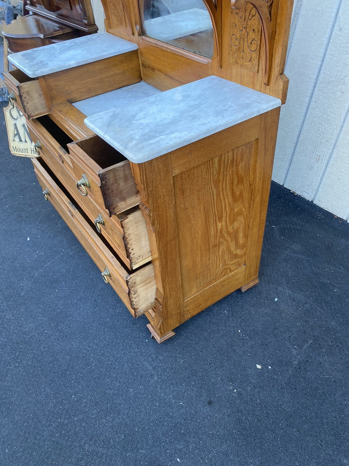 65166 Antique Victorian Oak Dresser with Mirror