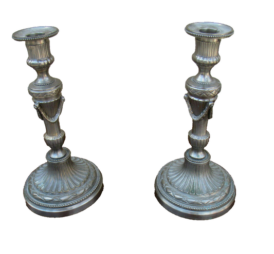 COL WS: Pair Fancy Silver Metal Fancy Candle Sticks