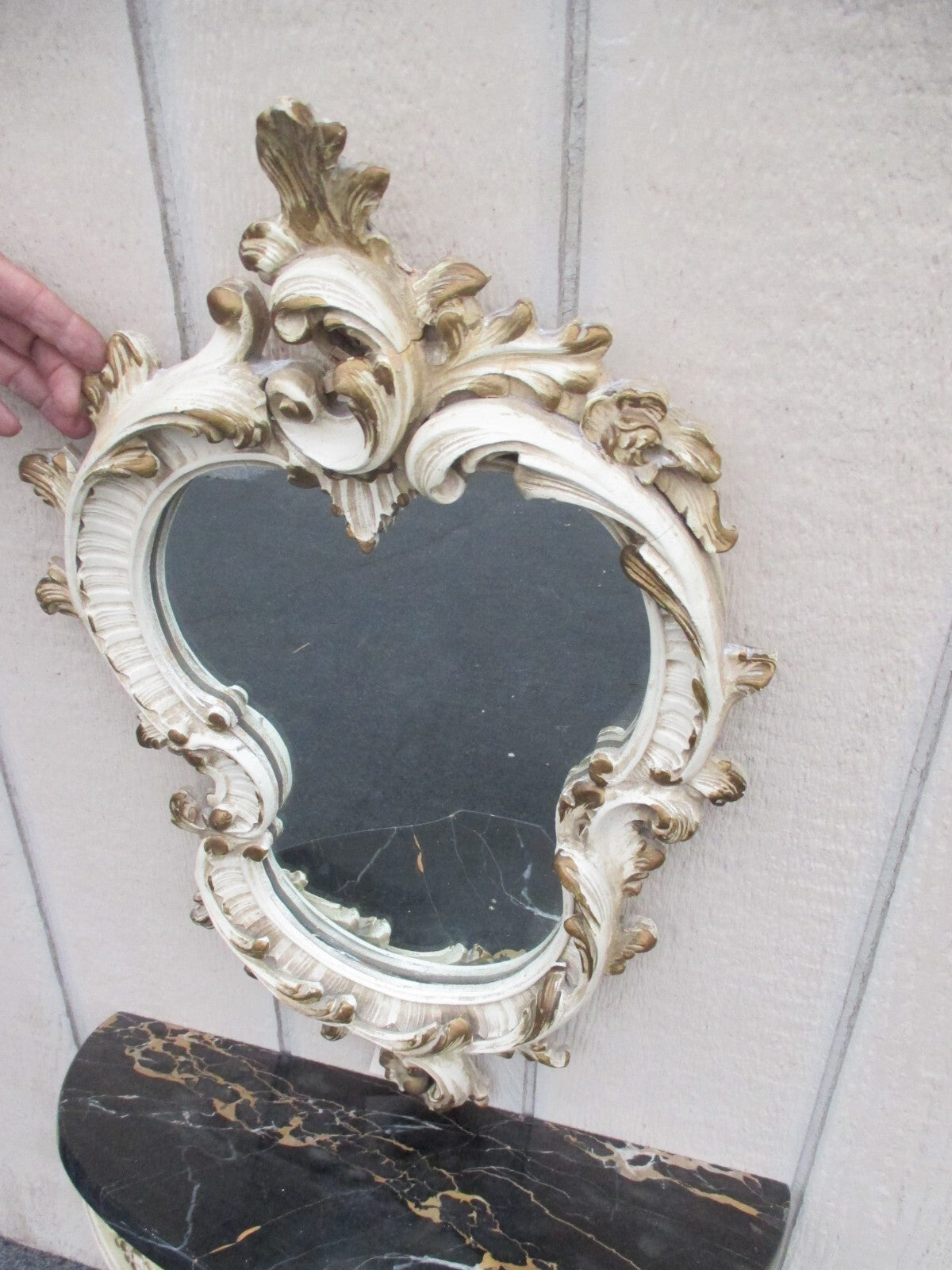 63814   Decorator Marble Top Wall Shelf with Mirror