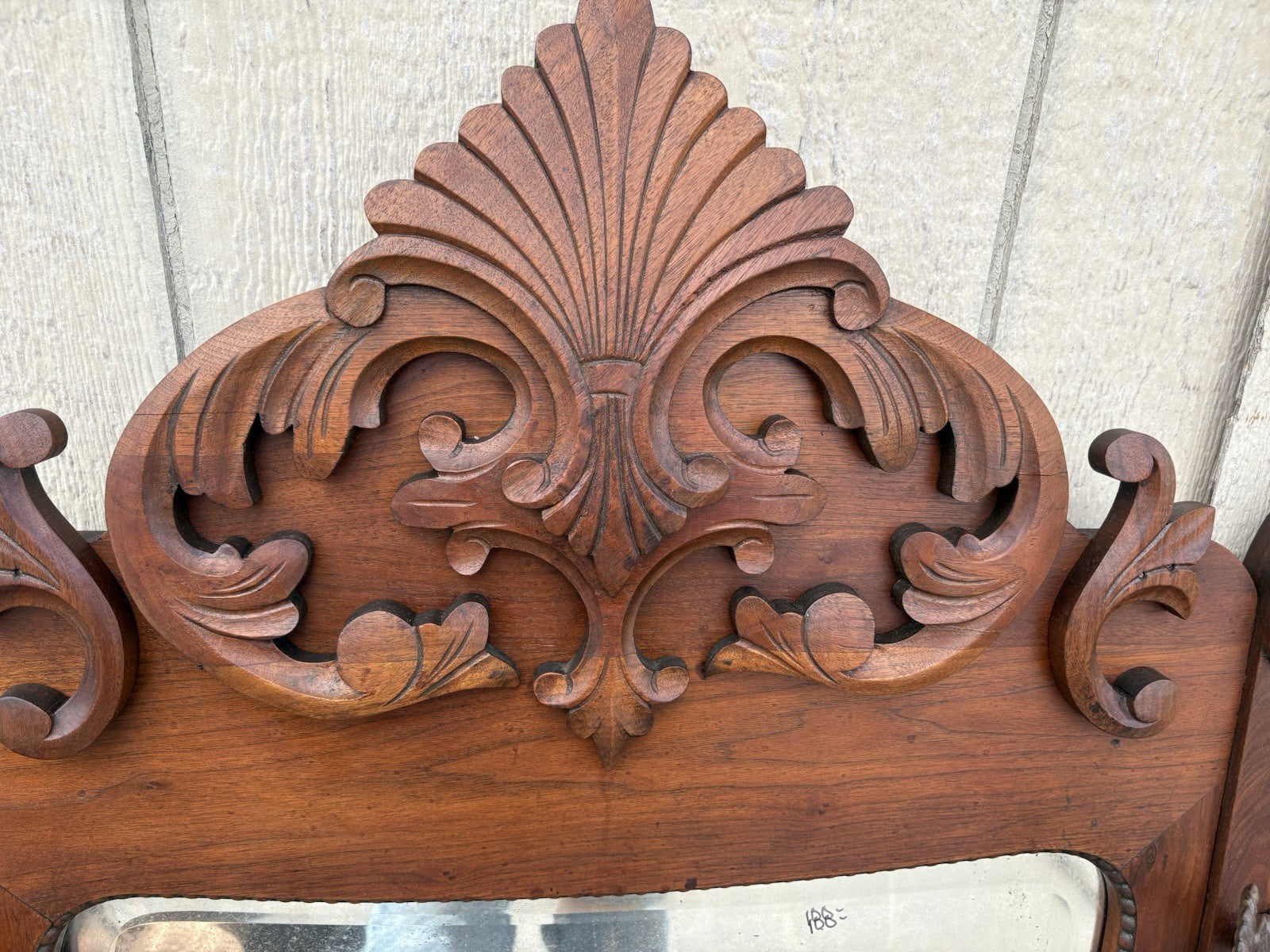 66724 Antique Victorain Mirror with 4 Hooks to hang coats hats Hatrack Coattree