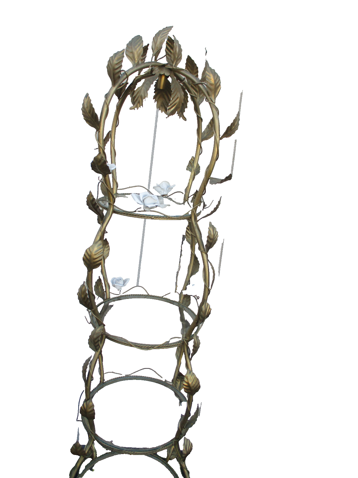 64469  Gold Iron Curio Whatnot Shelf Bookcase w/  Flowers   22"W x 72"H