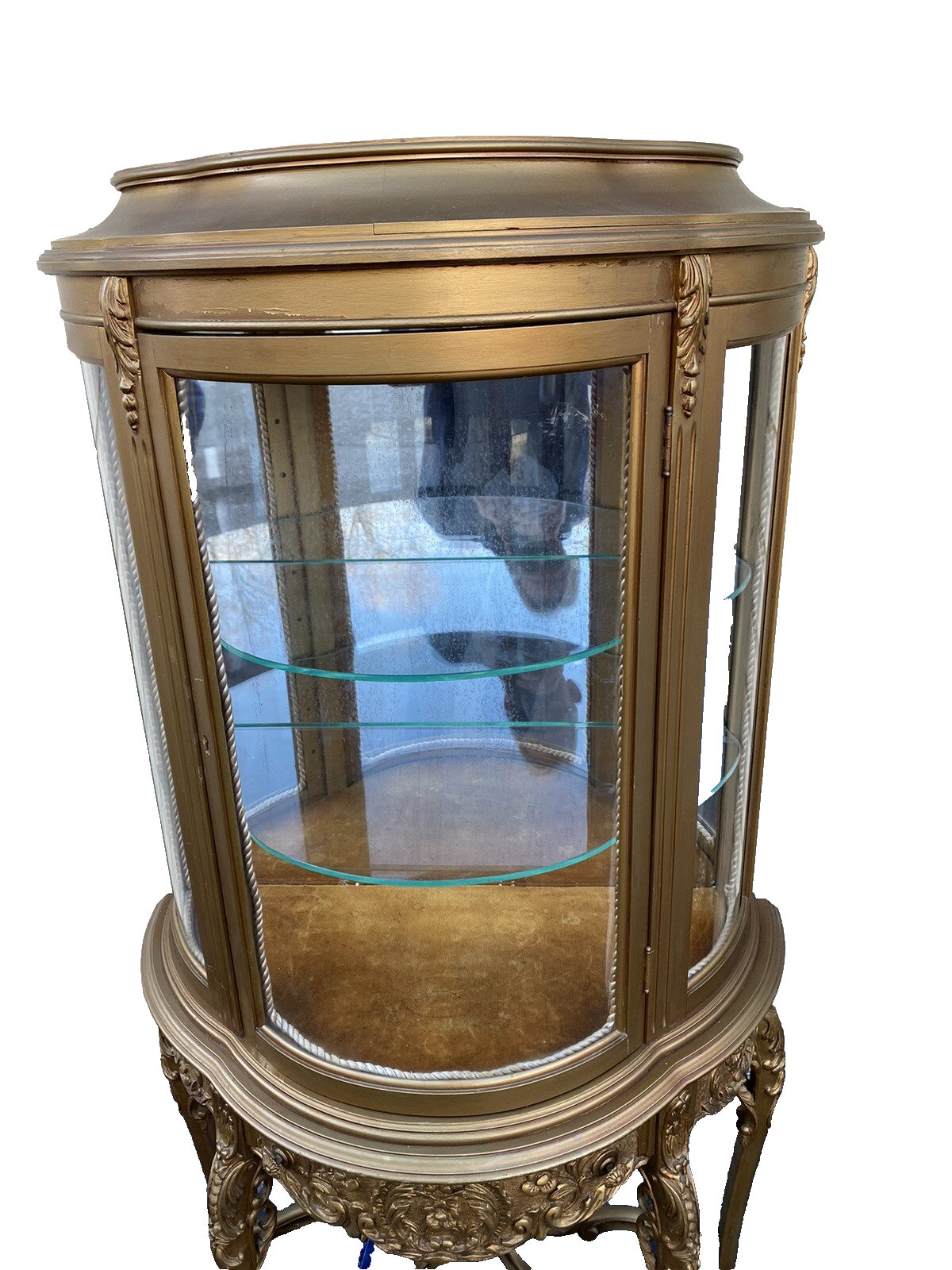 66114 Gold Louis XV Bow Glass Curio with 1 Drawer