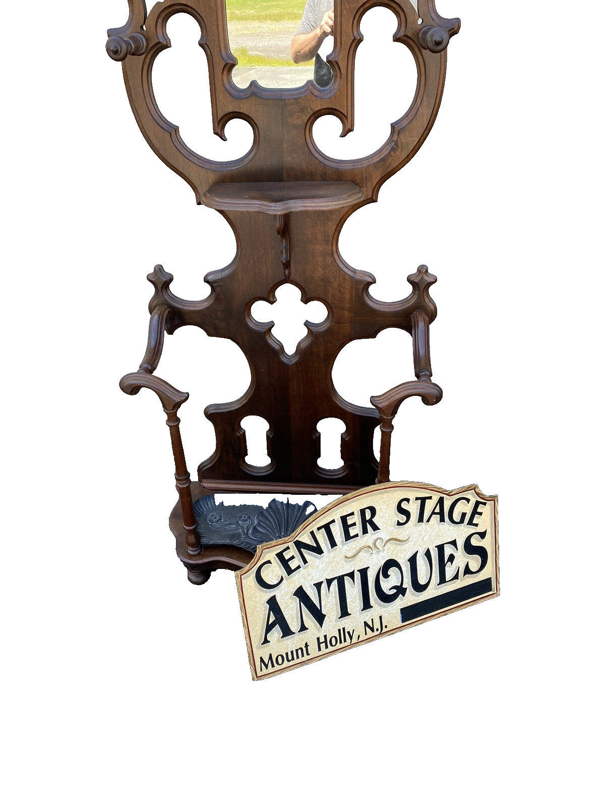 64495 Antique Gothic Victorian Hall Tree Hat Rack Umbrella Stand