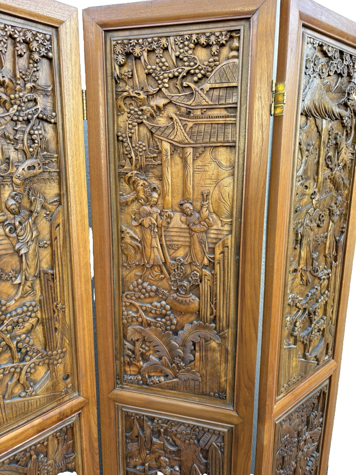67013 Custom Hand Carved 4 Section Room Divider Screen