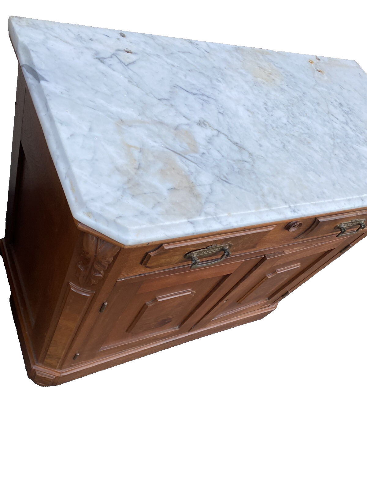65513   Antique Walnut Marble Top Washstand Chest Stand 4 hole