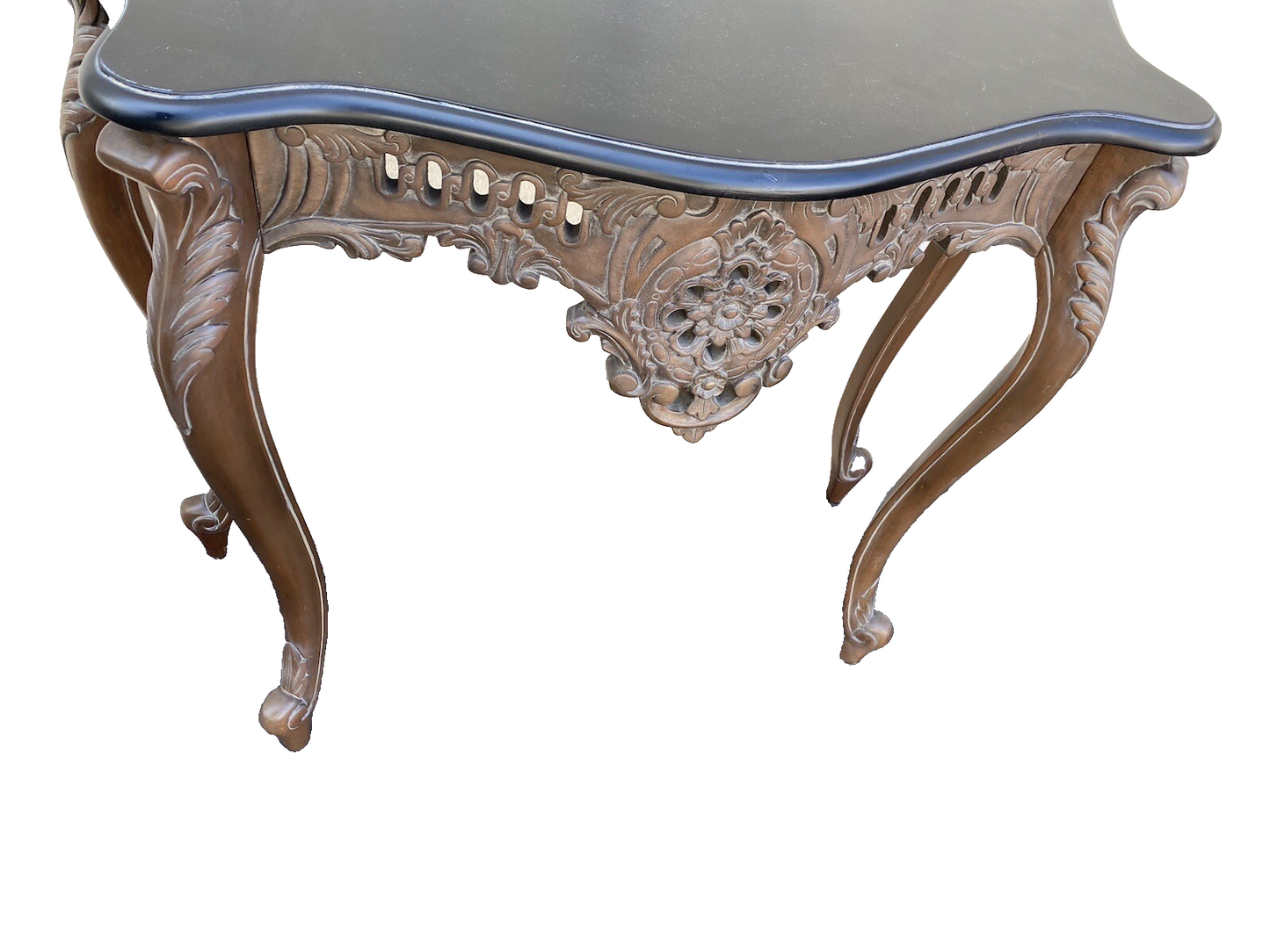 64748  Marble Top Carved Mahogany Console Table