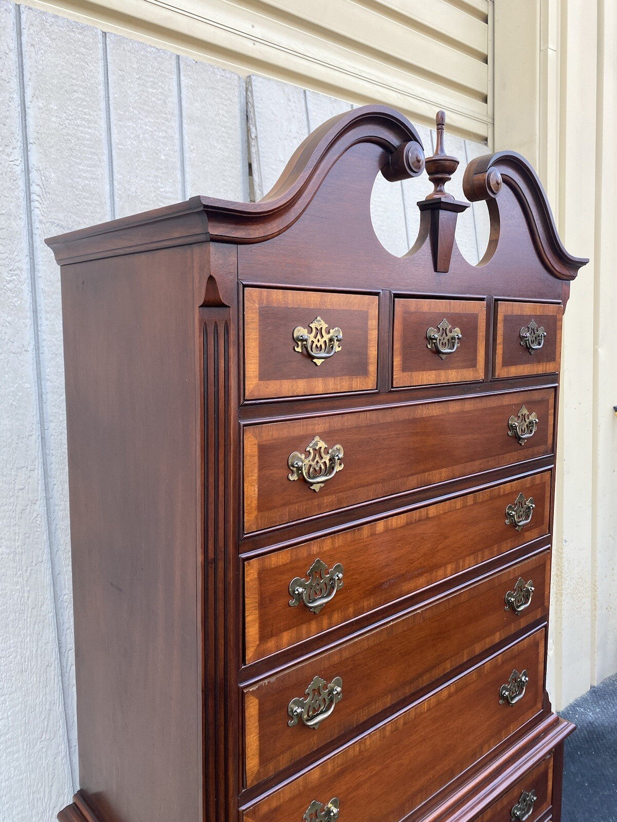 64546 Dixie Inlaid 2 Piece Banded  Mahogany Queen Anne High Boy