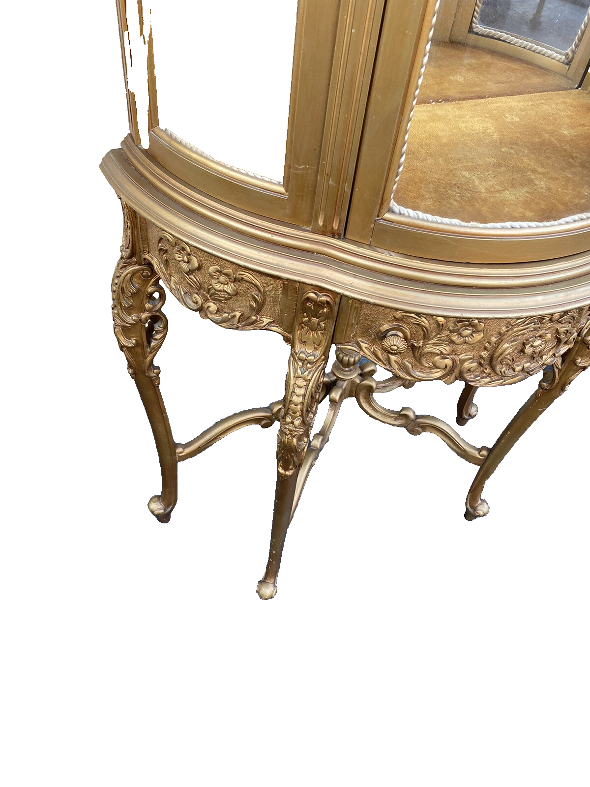 66114 Gold Louis XV Bow Glass Curio with 1 Drawer