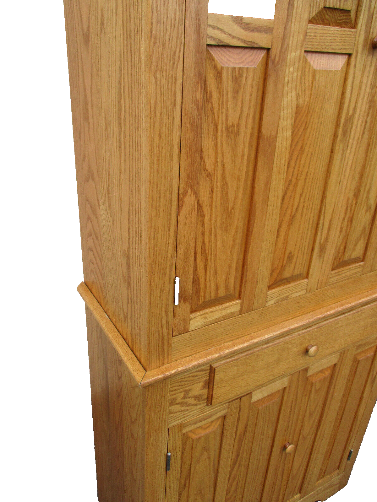 63297   Solid Oak Tom SEELY Corner Cabinet  Curio