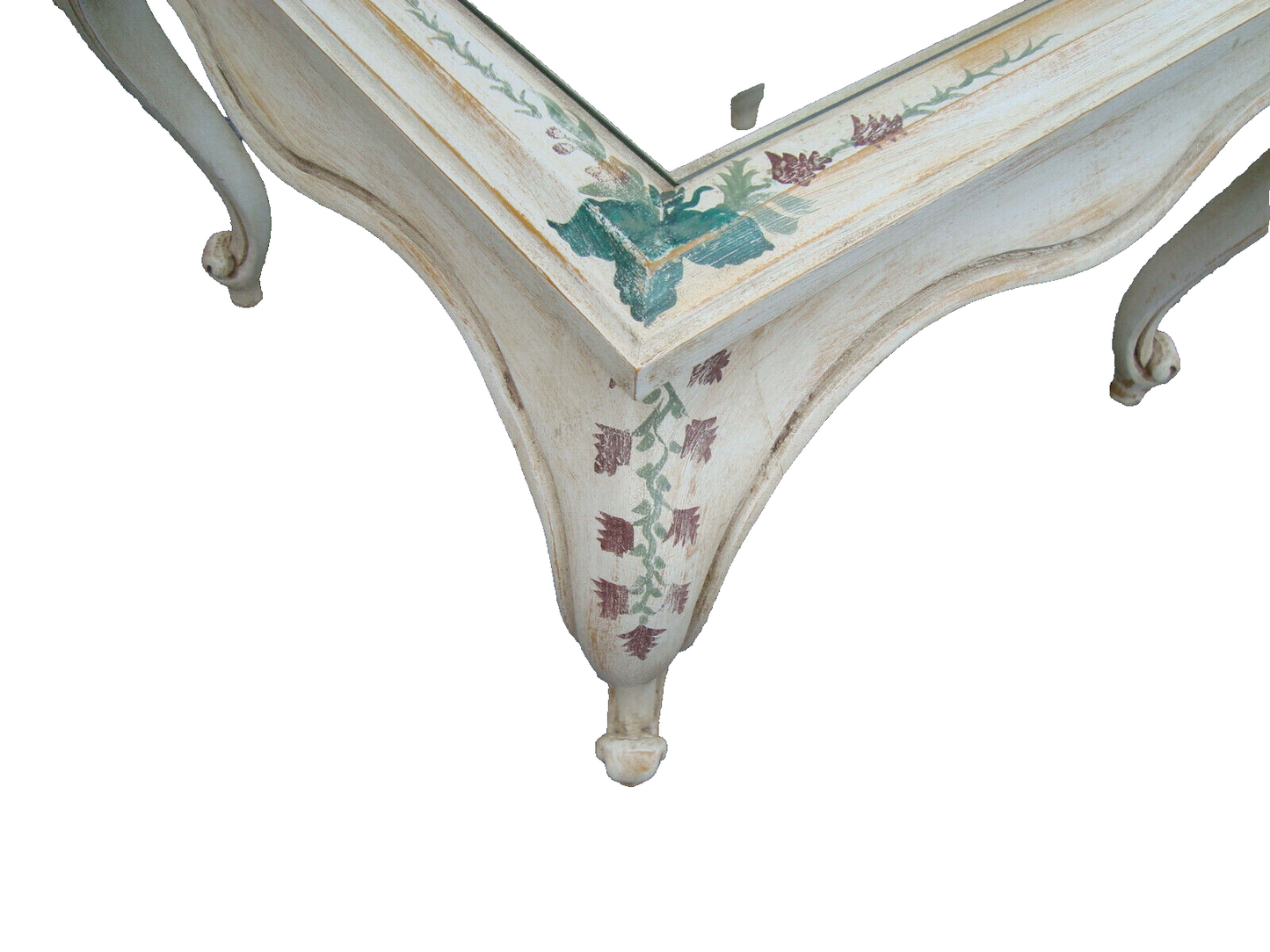 61856   Pair Glass Top Custom Hand Painted  Decorator Coffee Table Nightstands