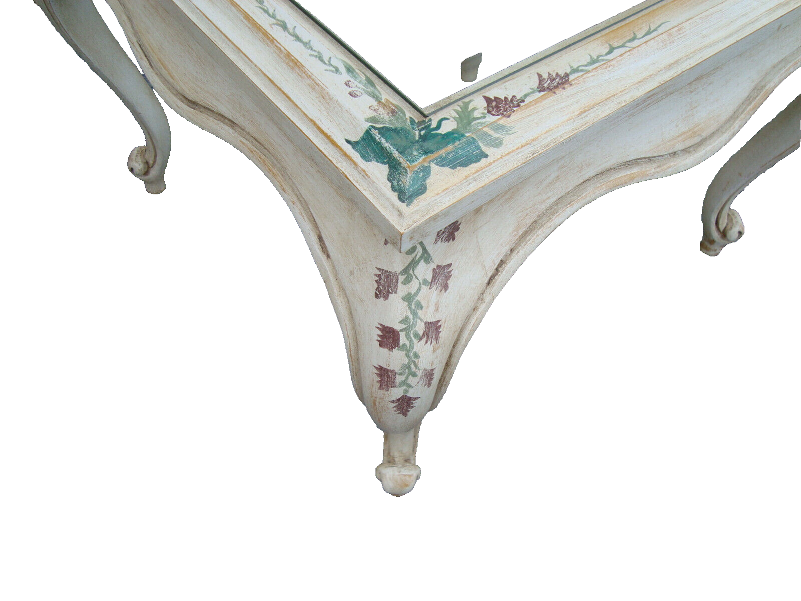 61856   Pair Glass Top Custom Hand Painted  Decorator Coffee Table Nightstands