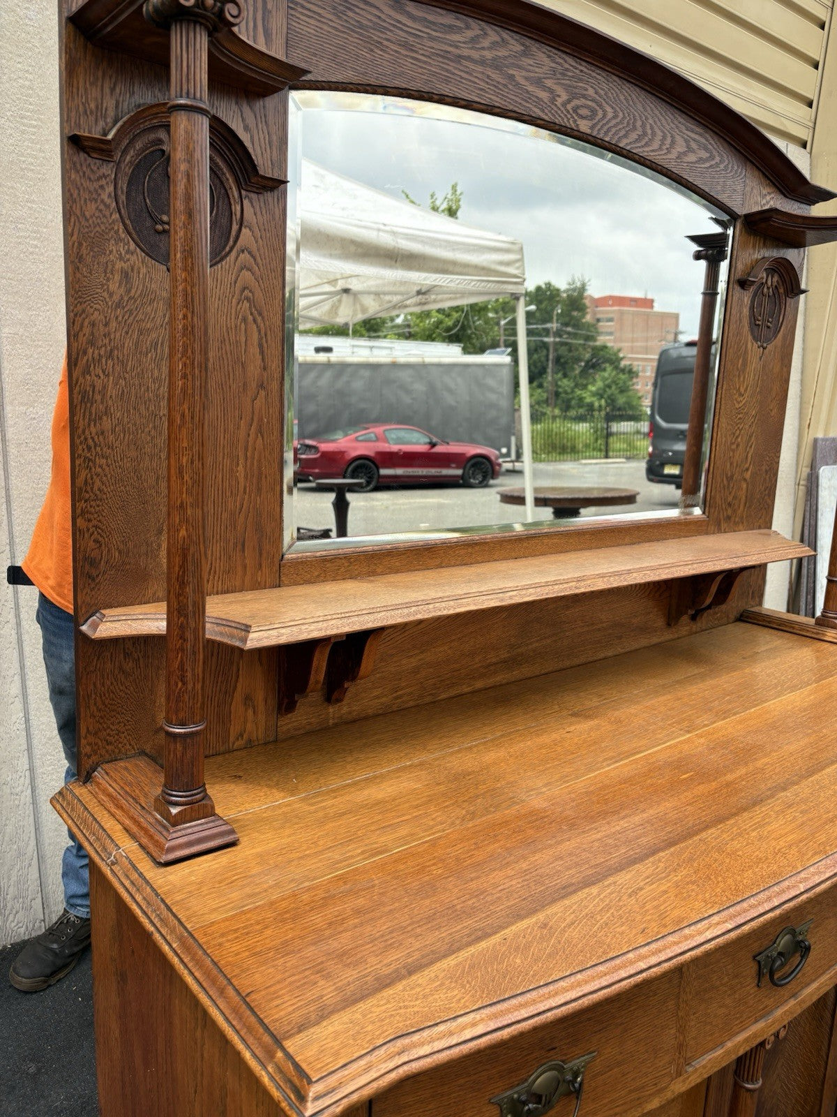66739  Antique Victorian Oak Buffet Sideboard with Mirror