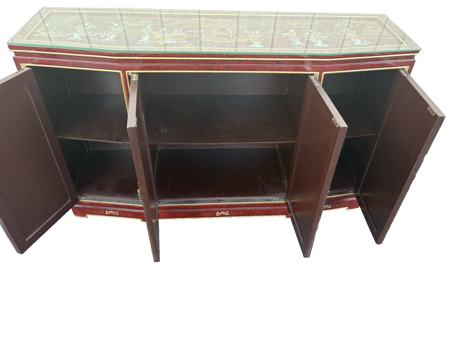 66700  Oriental Sideboard Server Cabinet with a Plate Glass Top and 4 doors