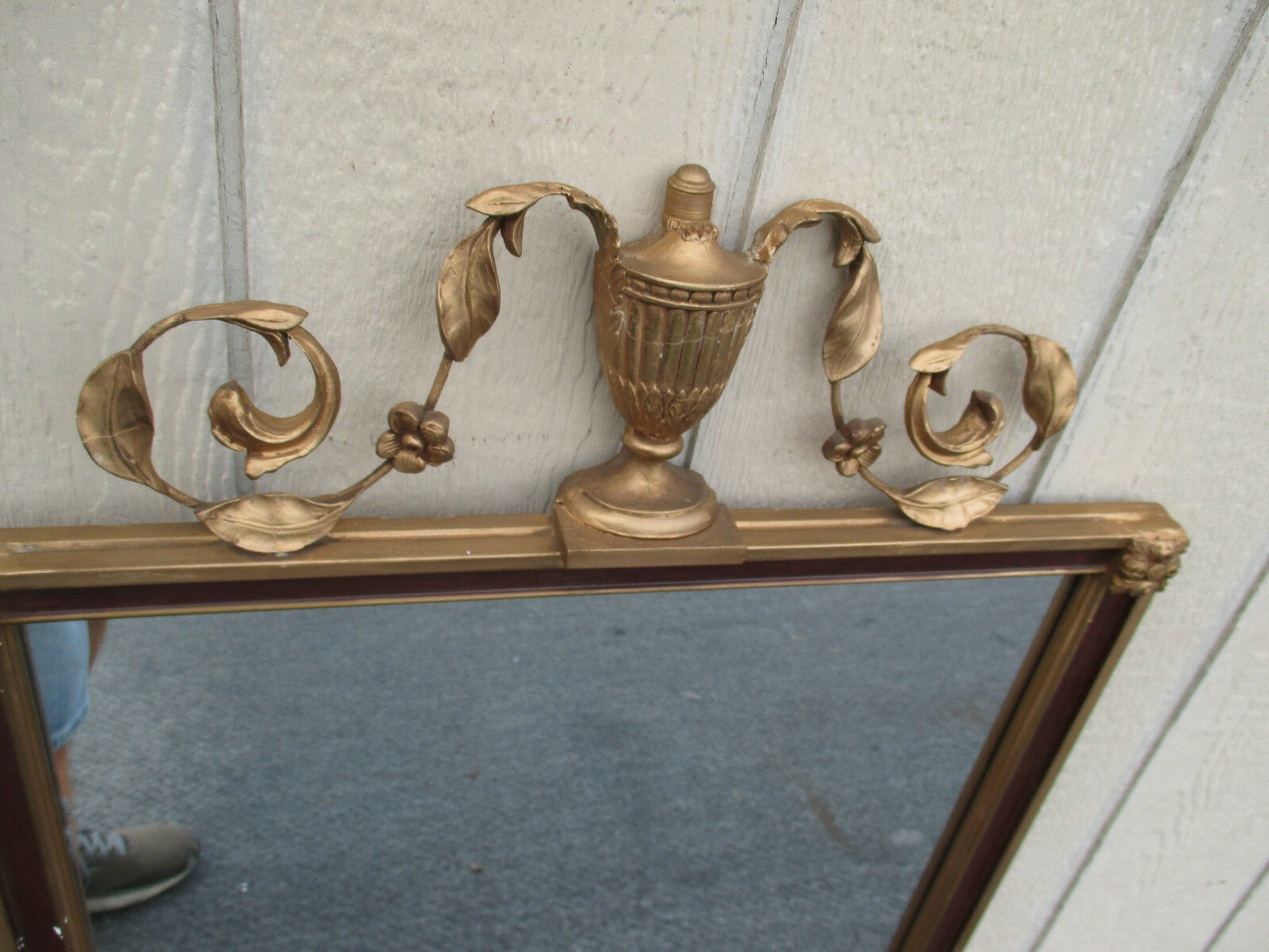 53167 Antique Wood and Gesso Urn Mirror