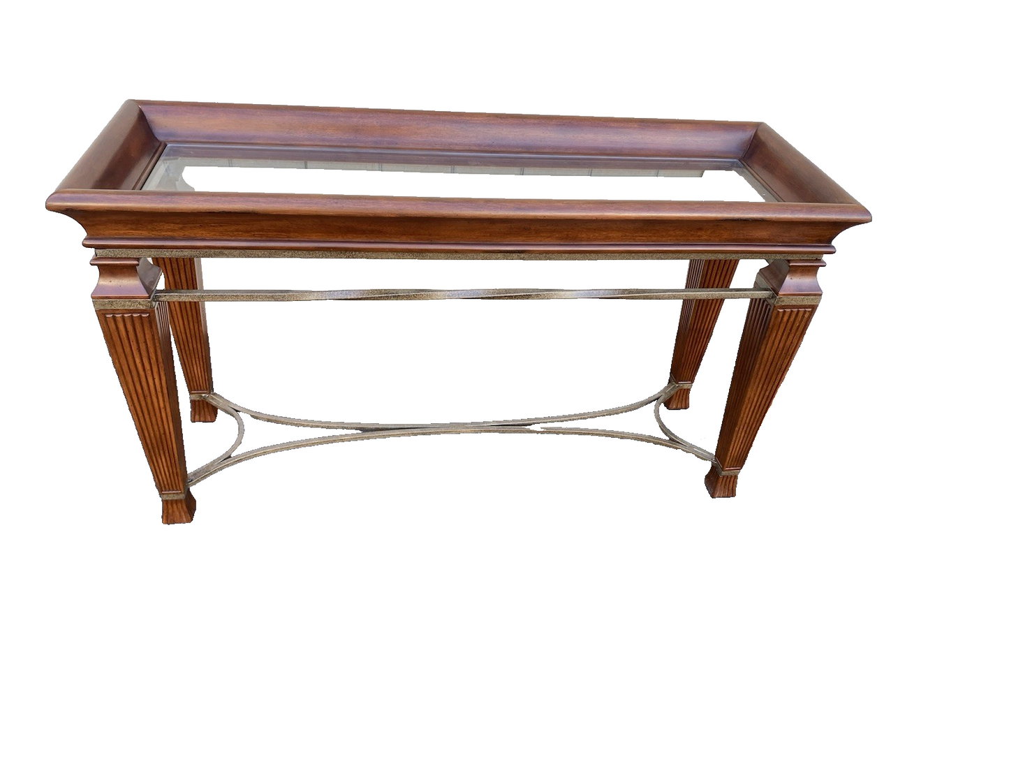 66537 Mahogany Console Library Table with Glass Insert