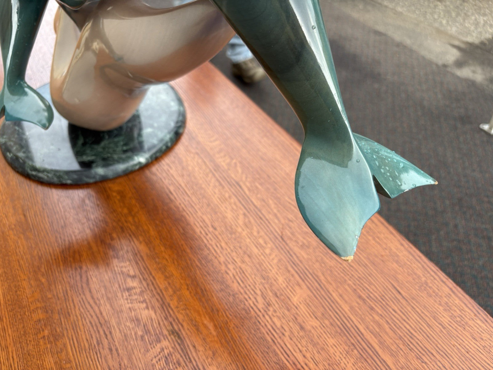 66971 Modern Dolphin Sculpture on Marble Base