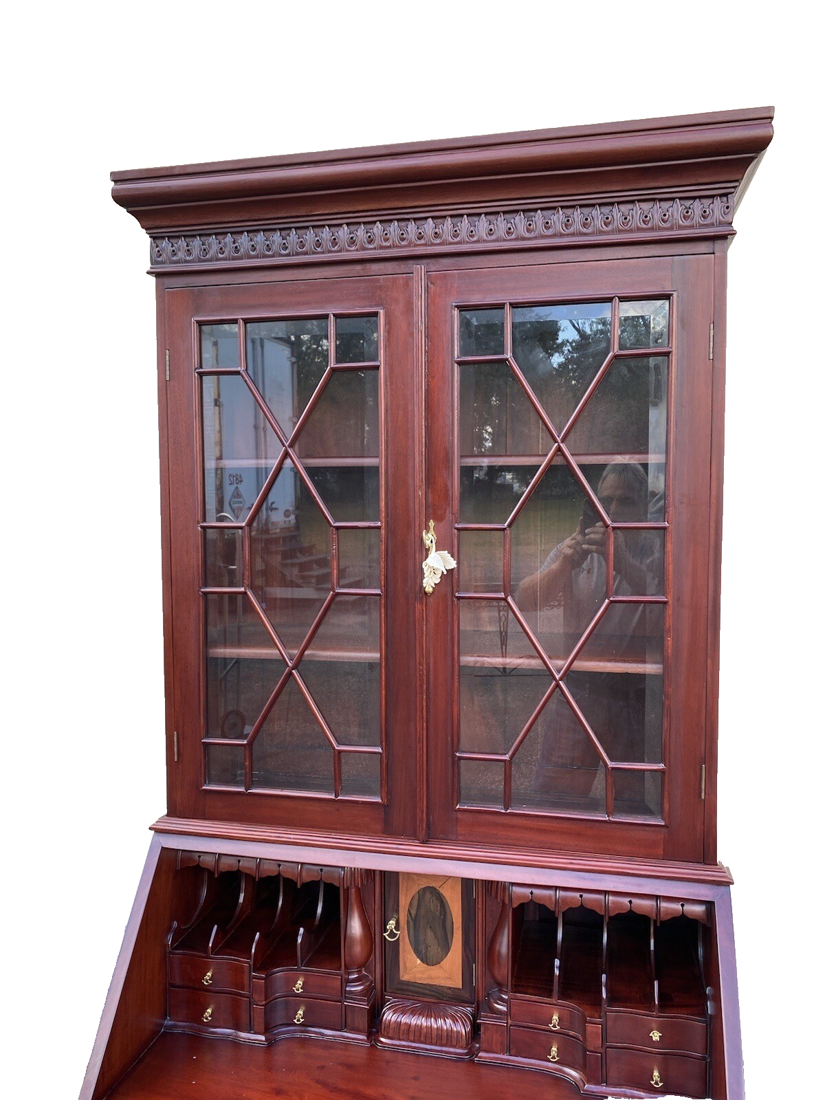 64897    Solid Mahogany 2 Piece Chippendale Secretary Desk w/ 2 Secret Drawers