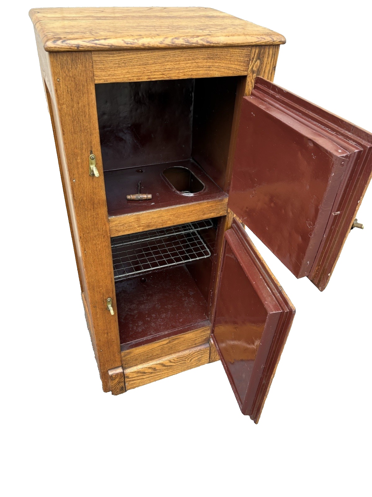 00001 Antique Victorian Oak 2 Door Ice Box Liquor Cabinet