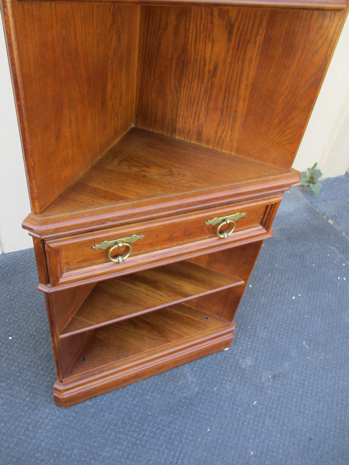 64338 Oak Corner Bookcase China Cabinet Curio with drawer