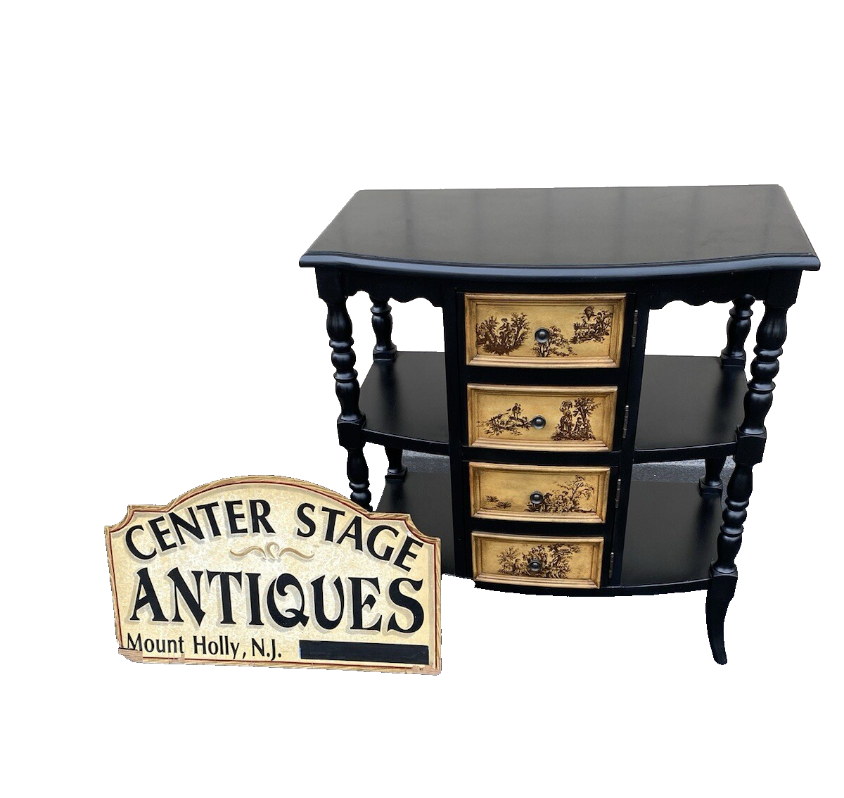 66147 Ebony Stenciled Decorator Shelf Sideboard Console Table Stand