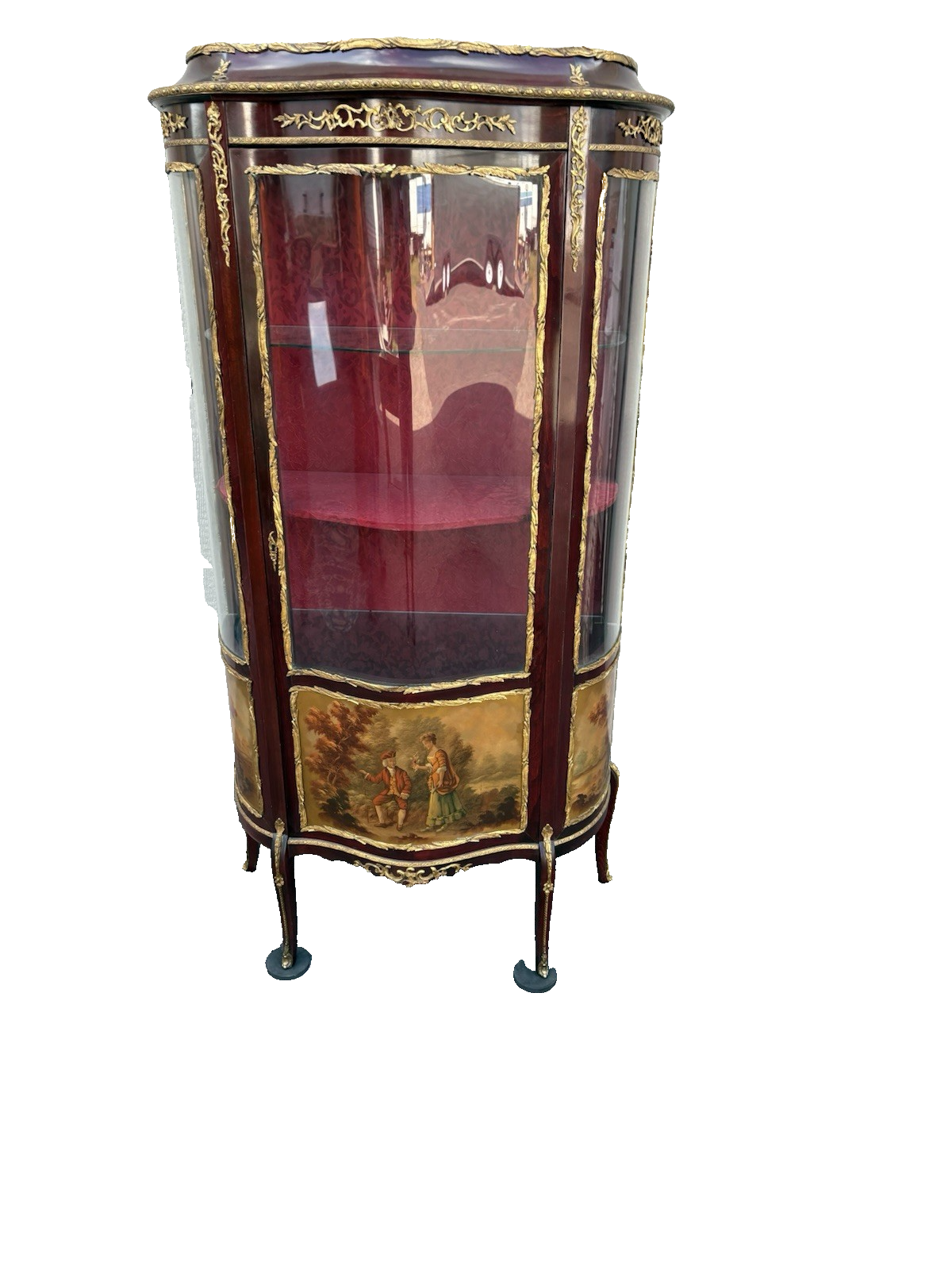 67000 Louis XV Bow Glass Curio China Cabinet with Bronze Ormalu