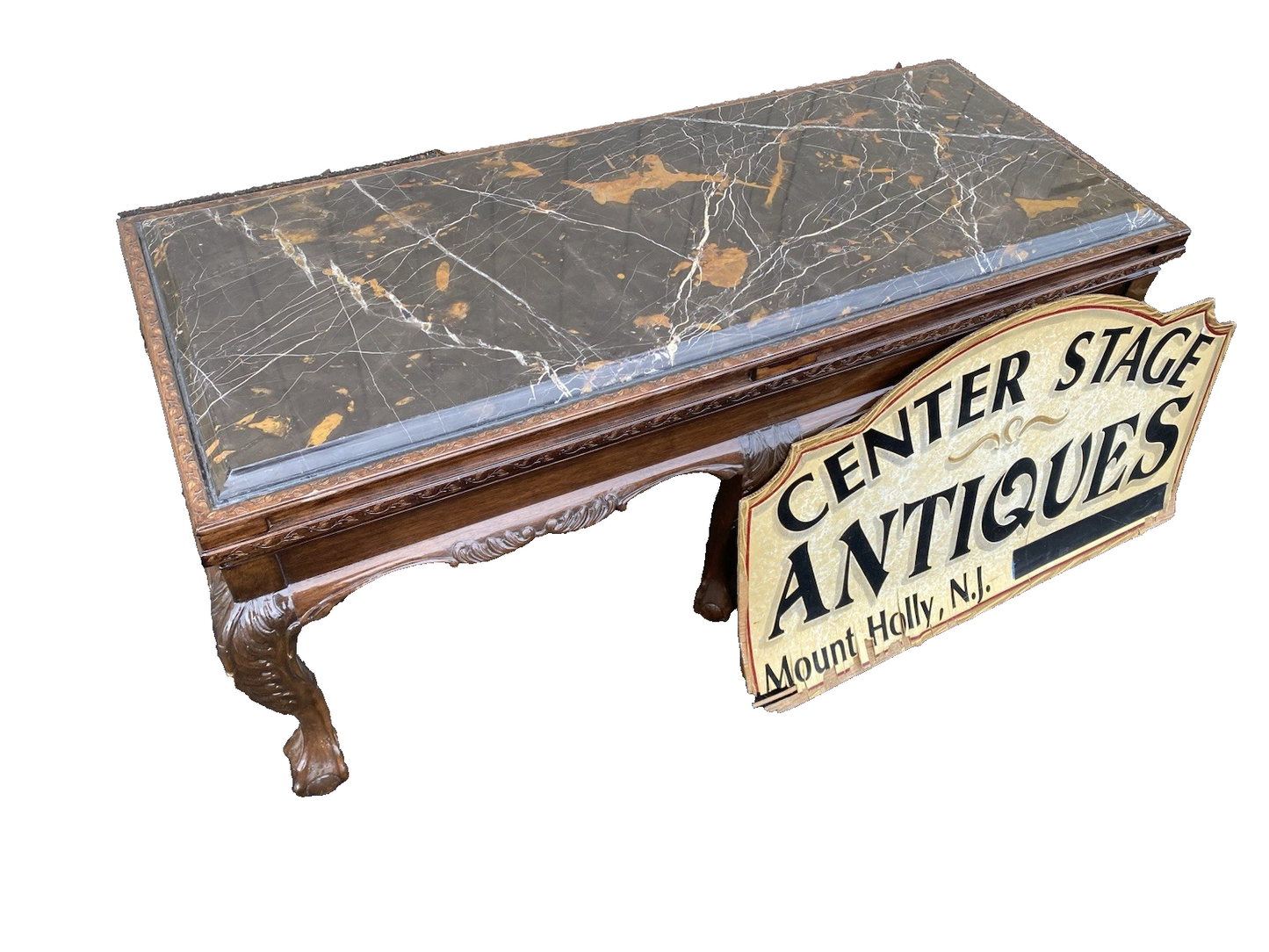 66574  Marble Top Mahogany Coffee Table with Claw Feet