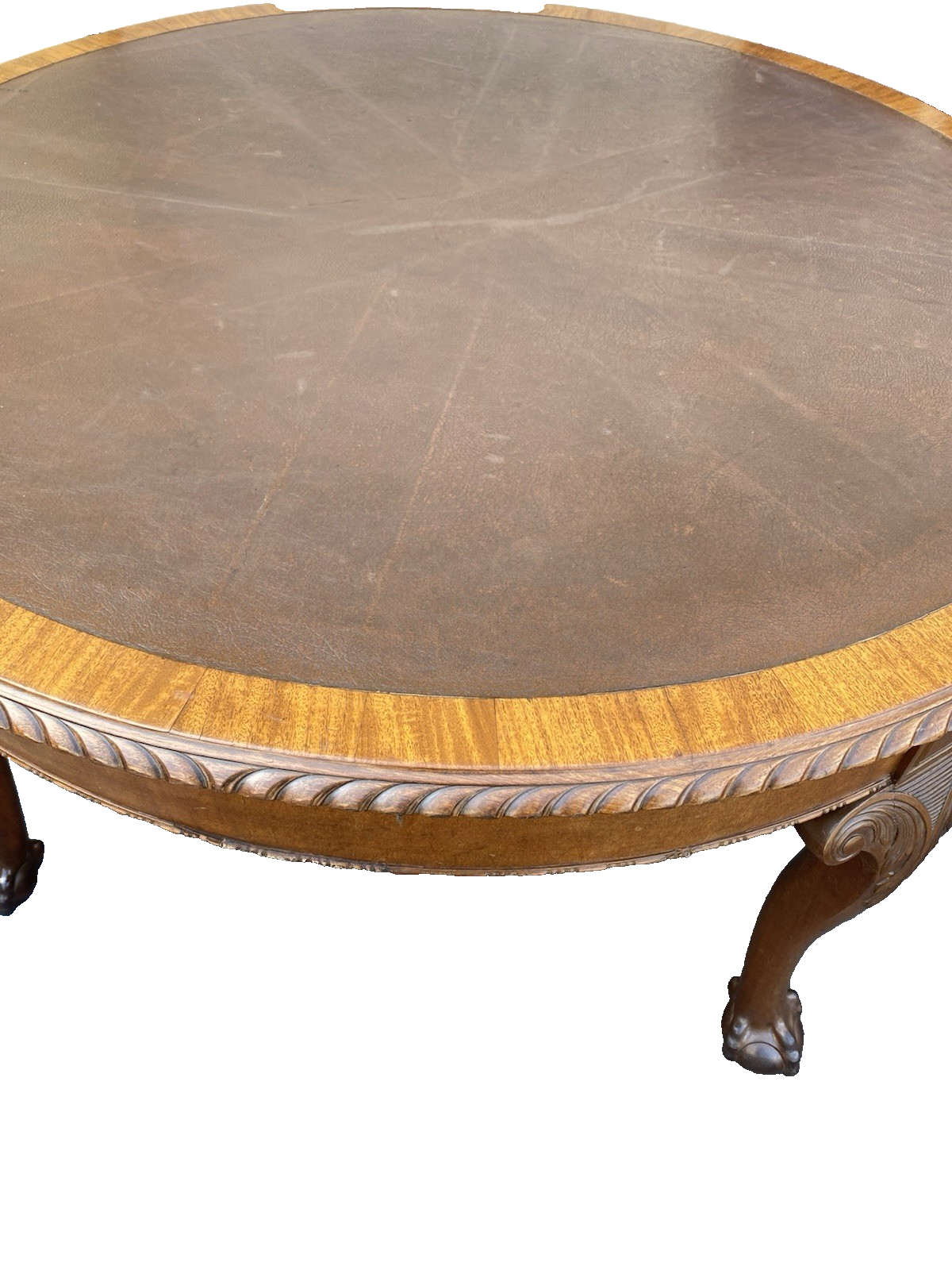 66354 Mahogany Leather Top Claw Foot Dining Table