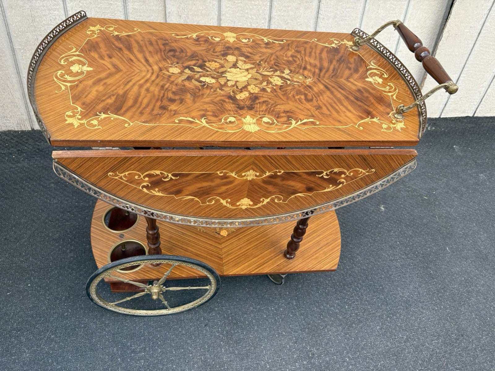 66844 Italian Inlaid Bar Cart Liquor Cabinet Teacart