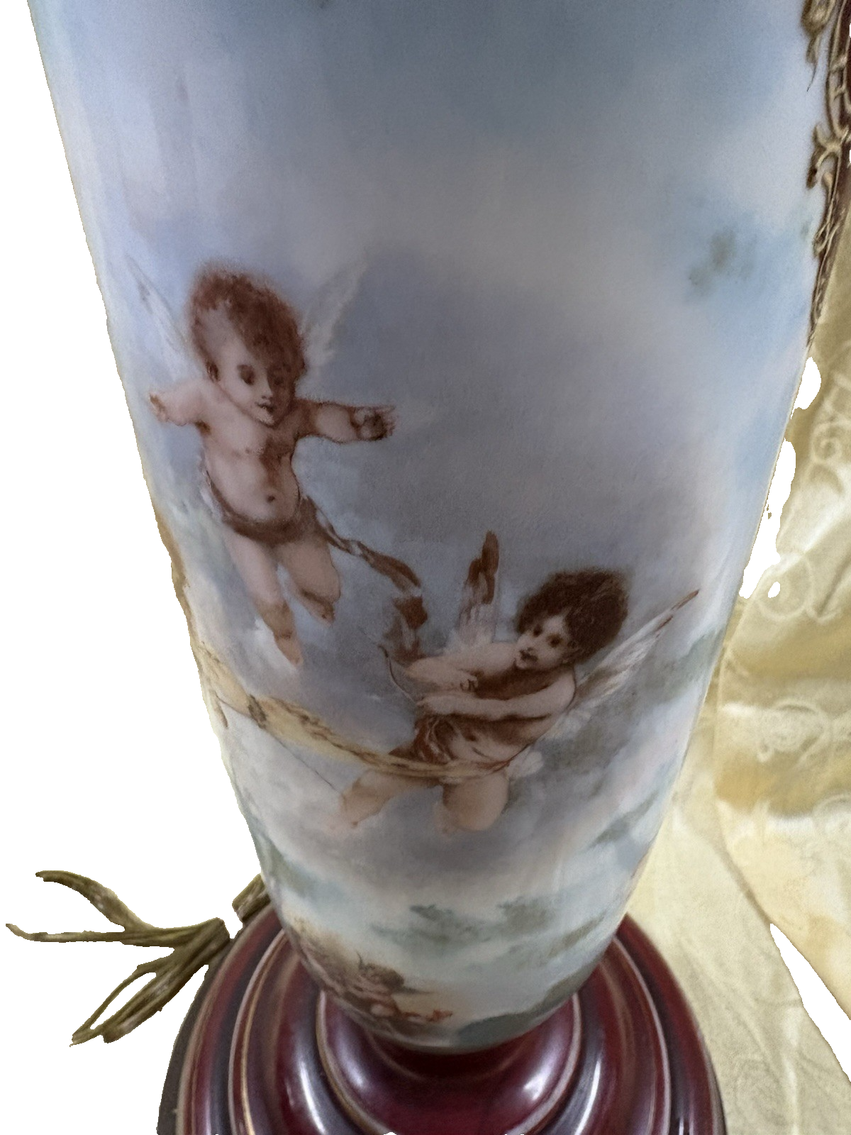 65041 Pair Antique Porcelaine Table Lamps with Cherubs