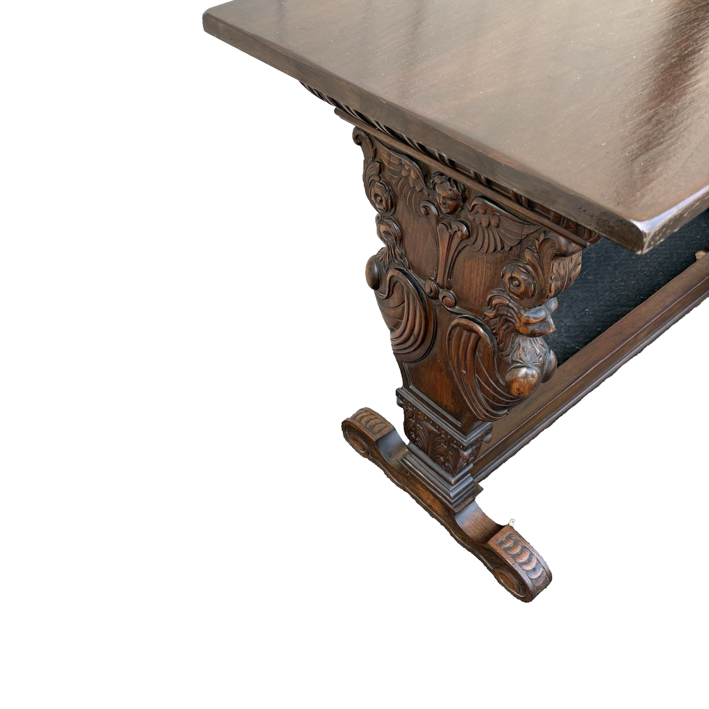 65236   Antique Solid Mahogany Hand Carved Figural Gryphon  Sofa Table Sideboard