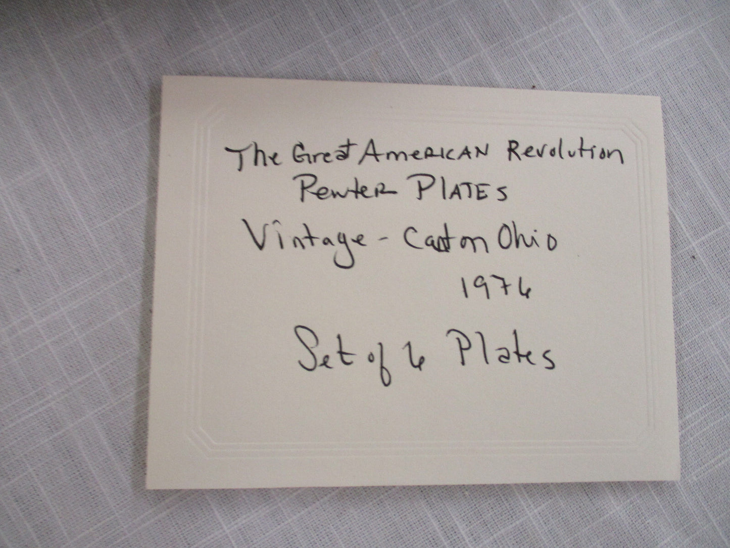 ES90 Collection of 6  Porcelain GREAT AMERICAN Revolution Plates in Pewter Frame