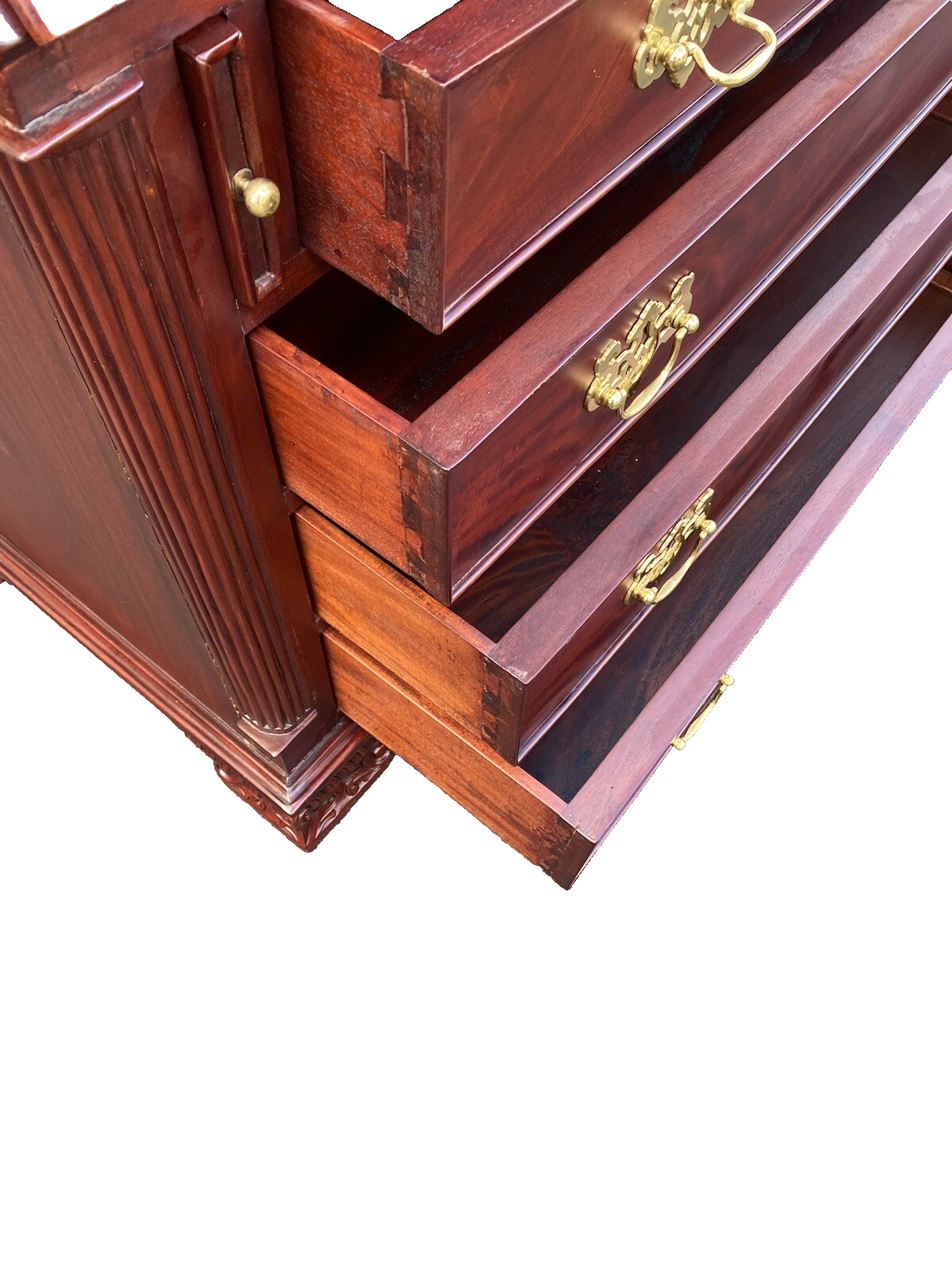 64897    Solid Mahogany 2 Piece Chippendale Secretary Desk w/ 2 Secret Drawers