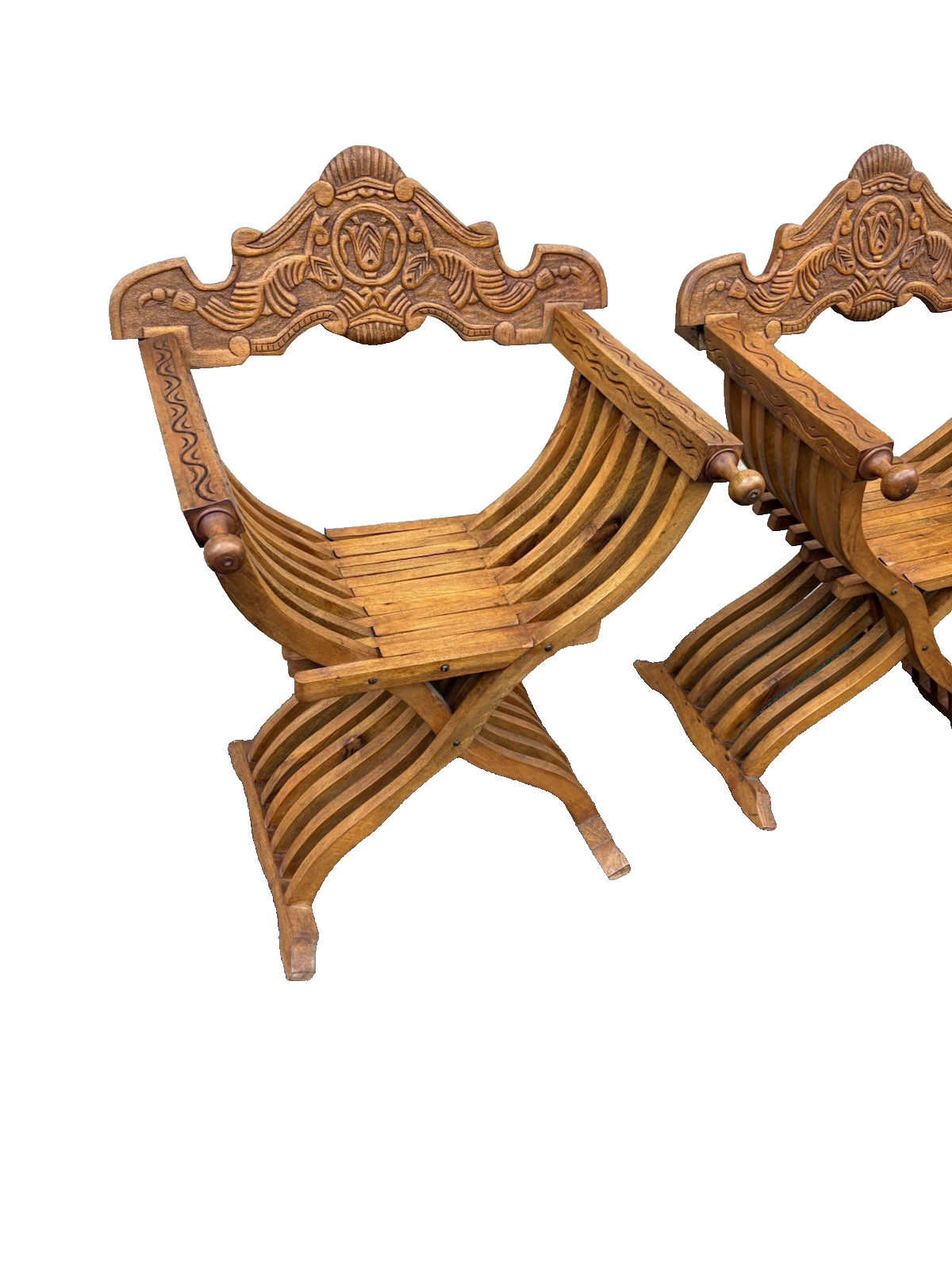 66956 + 66955  PAIR TEAK Wood Hand Made Chairs Chair s
