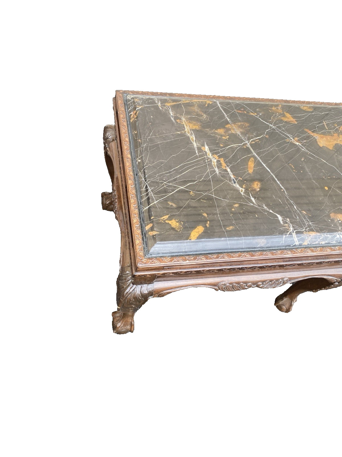 66574  Marble Top Mahogany Coffee Table with Claw Feet