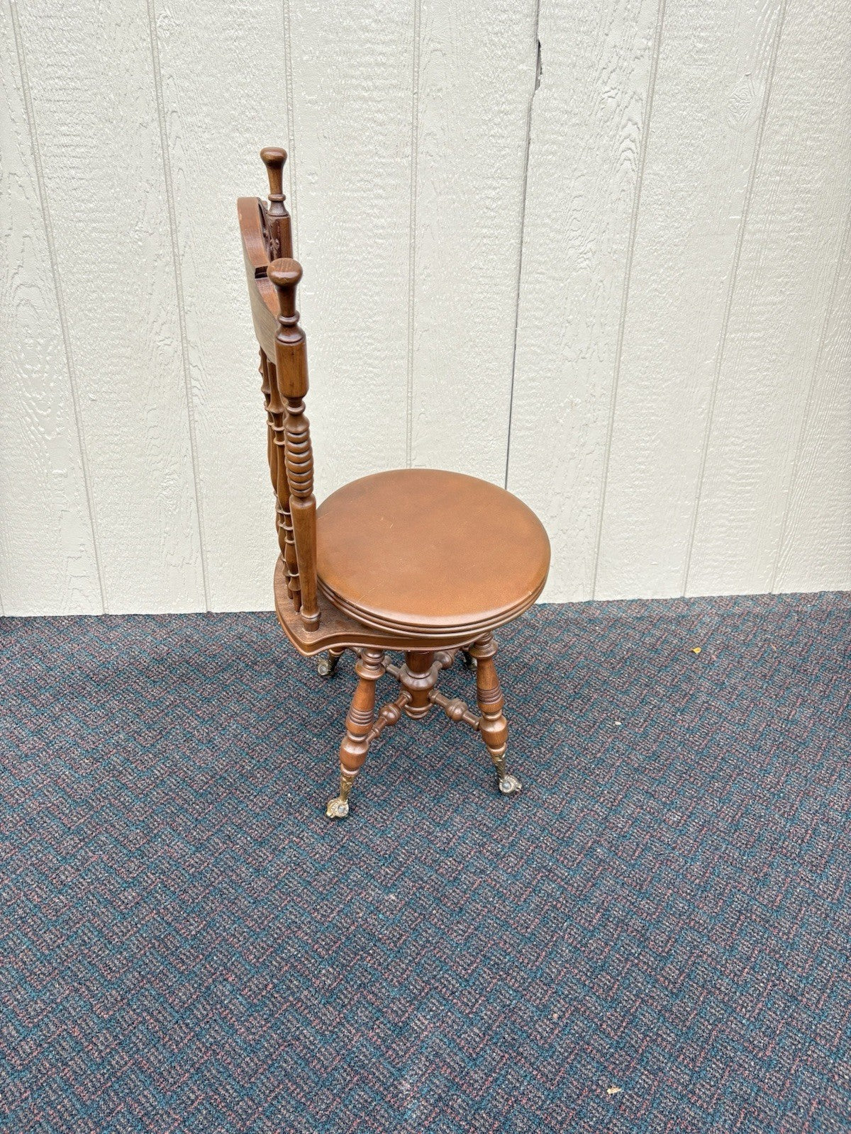 67107 Antique Mahogany Piano Stool Chair Adjustable Seat