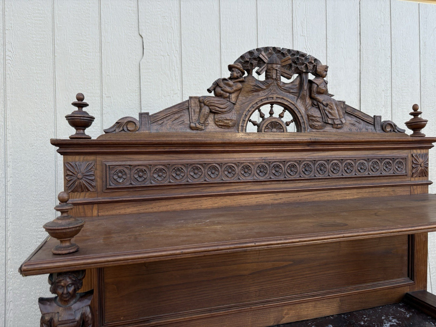 67011 Antique French Marble Top Buffet Sideboard Cabinet