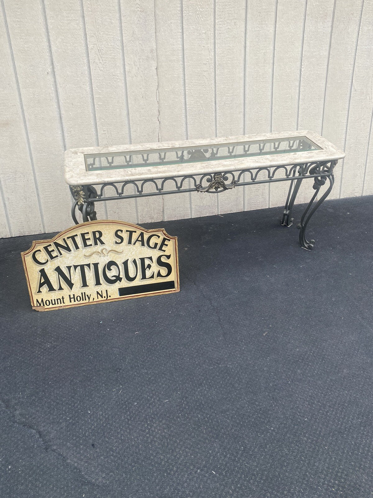 65883 Modern Marble Top Console Table with Glass Insert