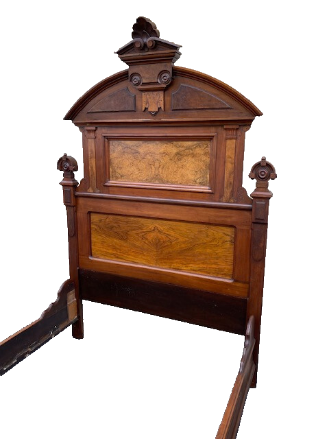 63933   Antique Victorian Walnut  2 pc Marble Top Bedroom Set Bed Dresser w/ Mir