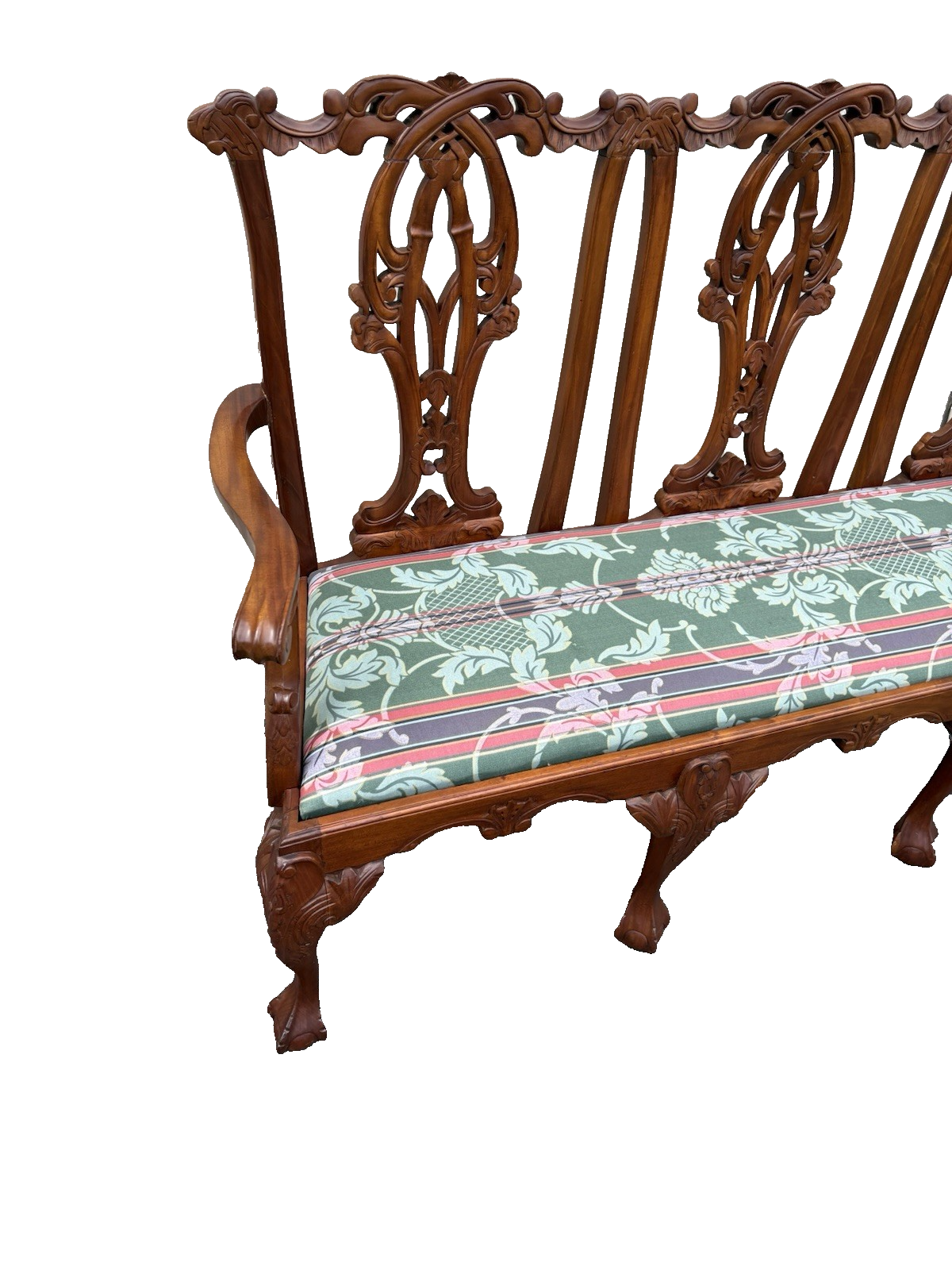 66942   Chippendale Mahogany Claw Foot Settee Loveseat Couch