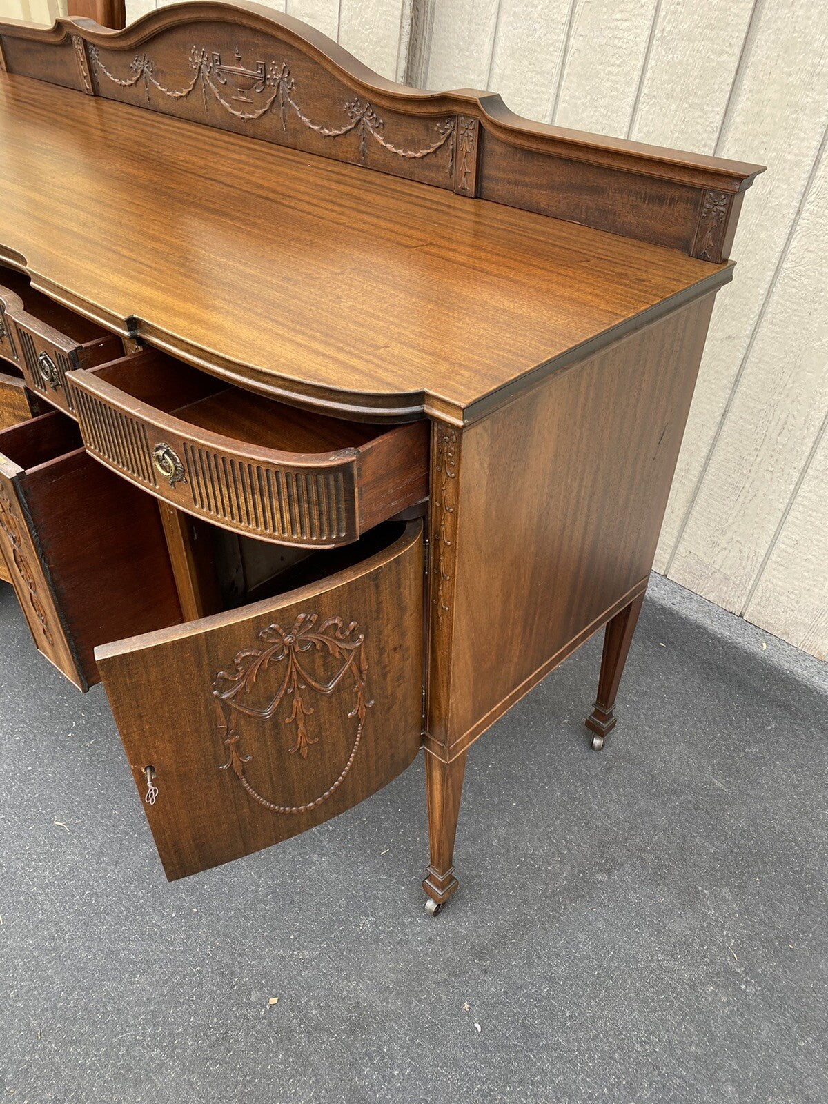 66104 Antique Mahogany Sideboard Server Buffet with WINE HOLDERS