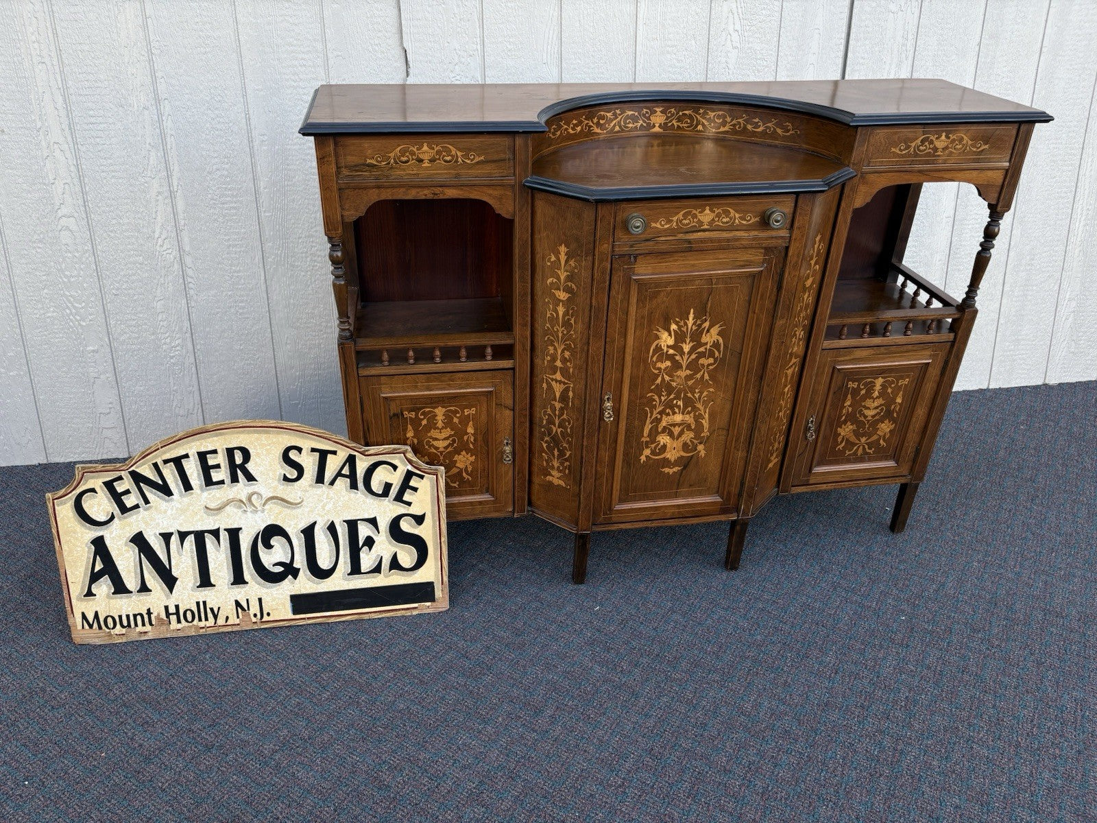 67017 Inlaid Victorian Buffet Sideboard Server Cabinet