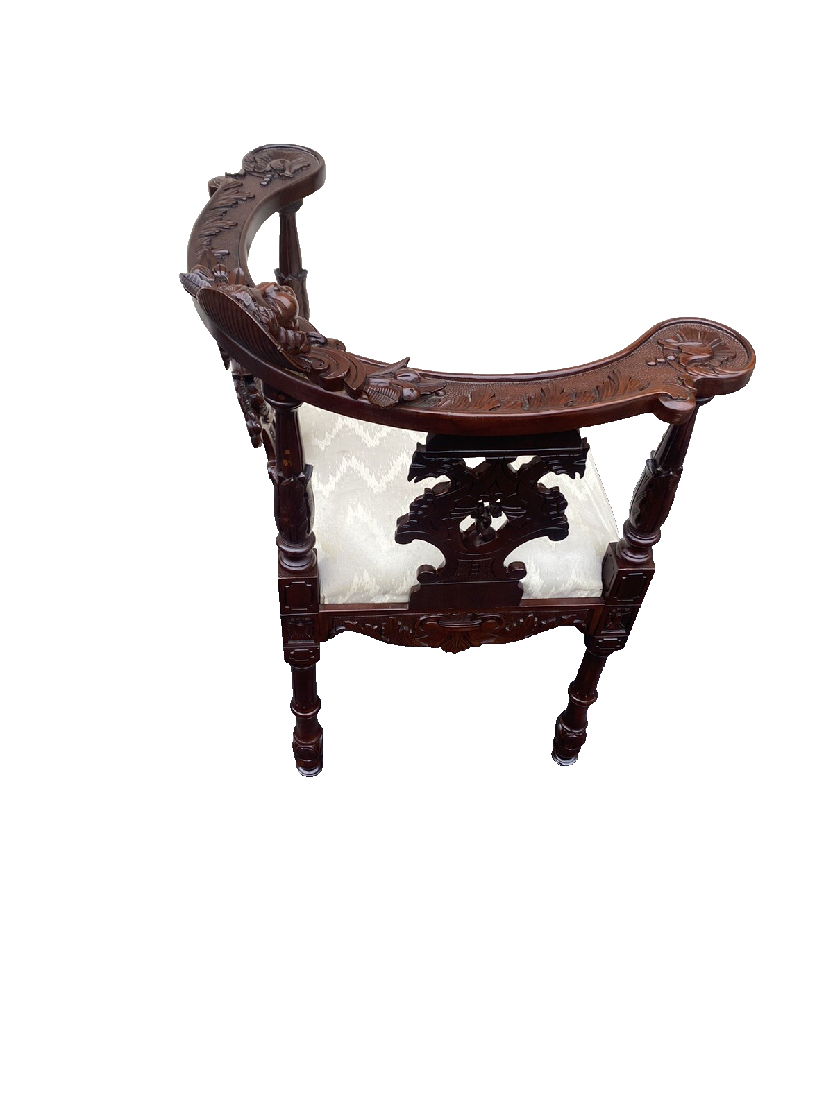 65855 Fancy Hand Carved Mahogany Figural Corner Chair