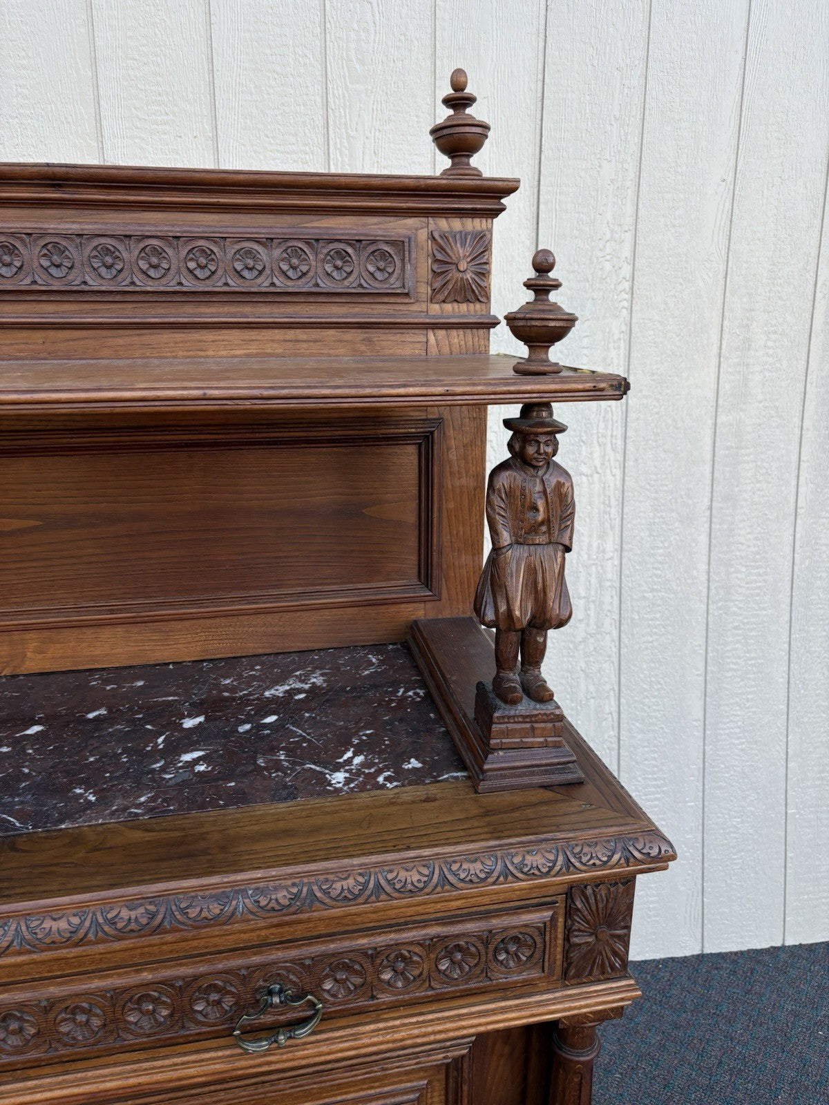 67011 Antique French Marble Top Buffet Sideboard Cabinet