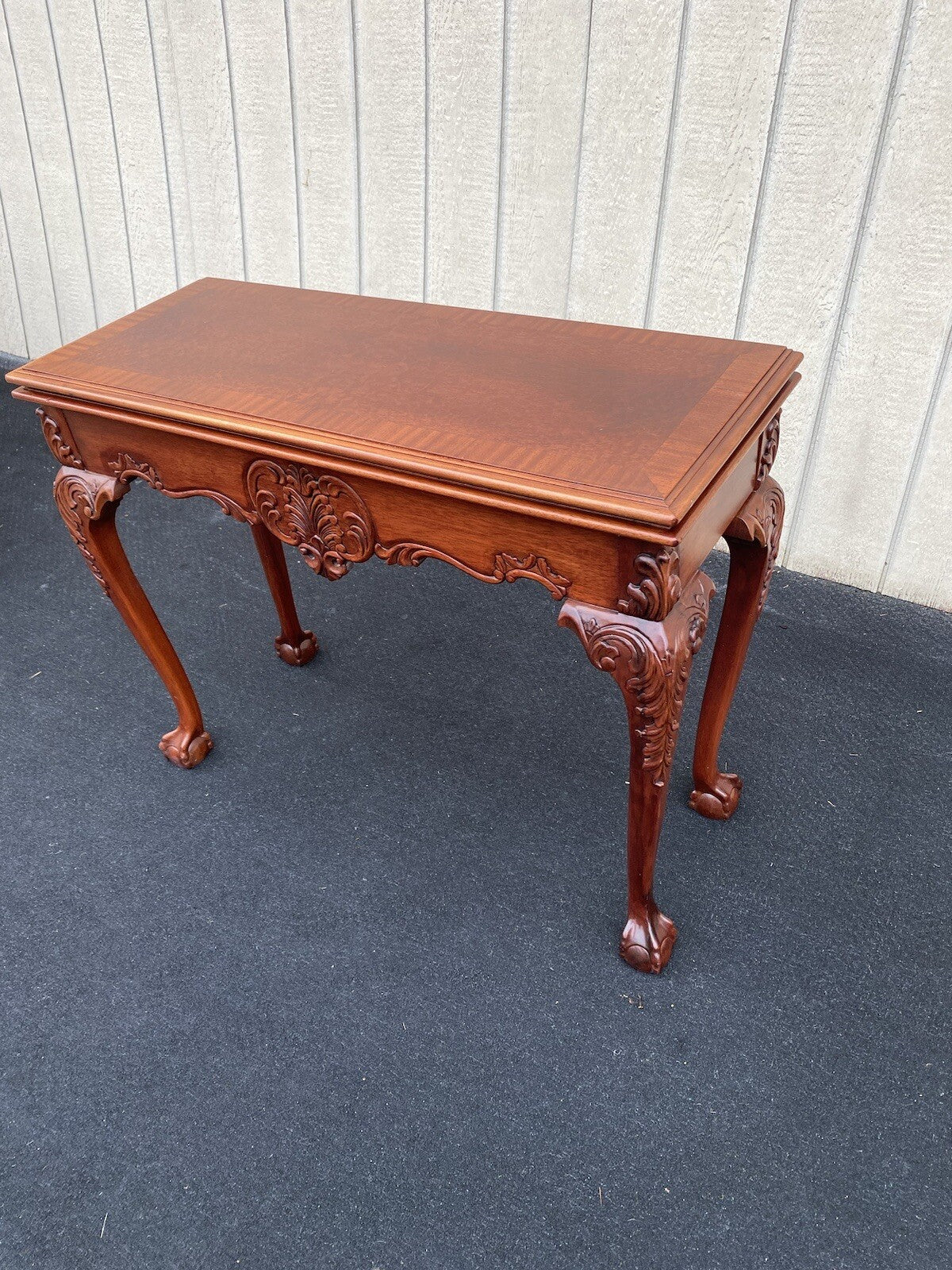64531 Banded Mahogany  Ball And Claw Foot Carved Flip Top Game ? Dining  Table
